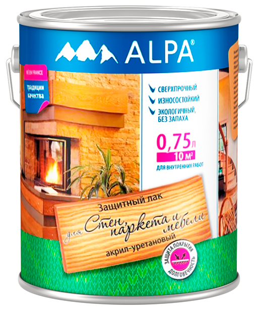фото Защитный лак акрил уретановый сверхпрочный износостойкий Alpa для Стен, Паркета и Мебели 750 мл