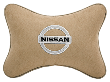 Автомобильная подушка на подголовник алькантара Beige с логотипом автомобиля NISSAN