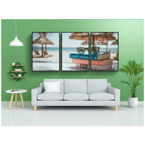 фото Модульный постер "книги, чтение, пляж" 180x90 см. из 3х частей в тубусе, без рамки lotsprints