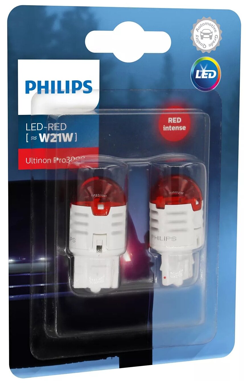 Комплект светодиодных ламп led red w21w w3x16d 12в/1,75вт b2 (2шт) Philips 11065U30RB2