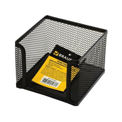 фото Подставка для бумажного блока brauberg "germanium", металлическая, 78*105*105 мм, черная, 231944