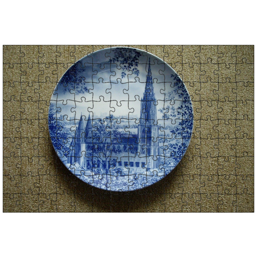 фото Магнитный пазл 27x18см."декоративная тарелка, керамика, синий" на холодильник lotsprints