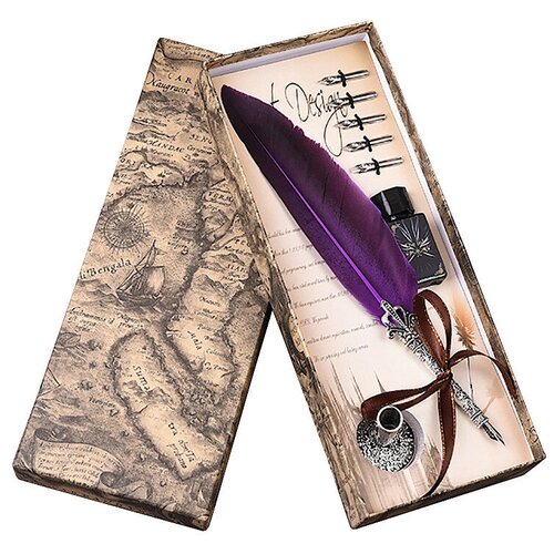 Подарочная перьевая ручка с подставкой и чернильницей, Цвет: Фиолетовый