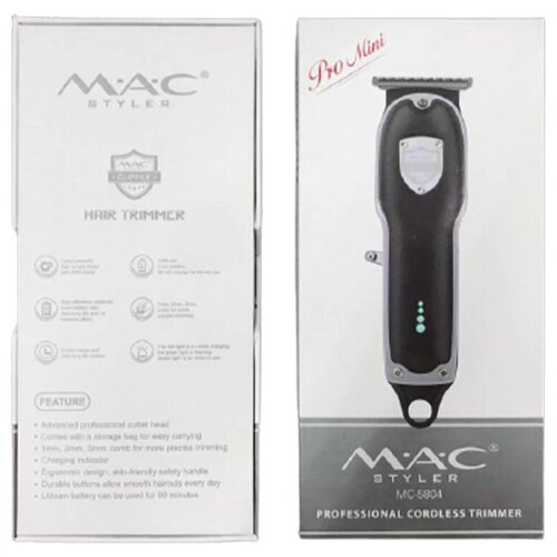 Триммер, Триммер для бороды и усов M. A. C Styler MC-5804, серый триммер для бороды и усов professional m a c steyler mc 5803