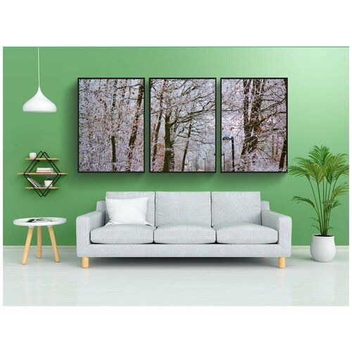 фото Набор модулных постеров для интерьера "зима, парк, иней" 60x90 см. в тубусе, без рамки lotsprints