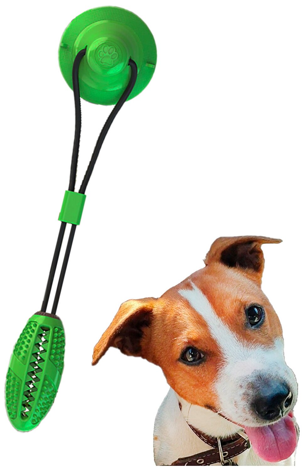 Игрушка для собак / мяч на присоске / для жевания / для чистки зубов / Зеленый - фотография № 1