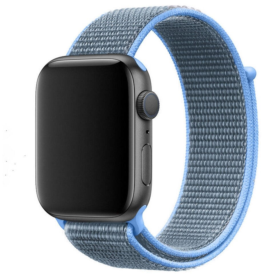 Нейлоновый ремешок для Apple Watch series 1-7, SE 42-45mm / Браслет для Эпл Вотч серии 1-7, СЕ 42-45 мм (Сине-голубой)