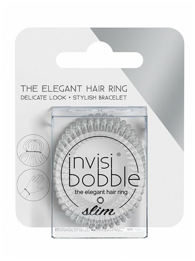 Invisibobble Резинка-браслет для волос Crystal Clear, с подвесом, 3 шт (Invisibobble, ) - фото №1