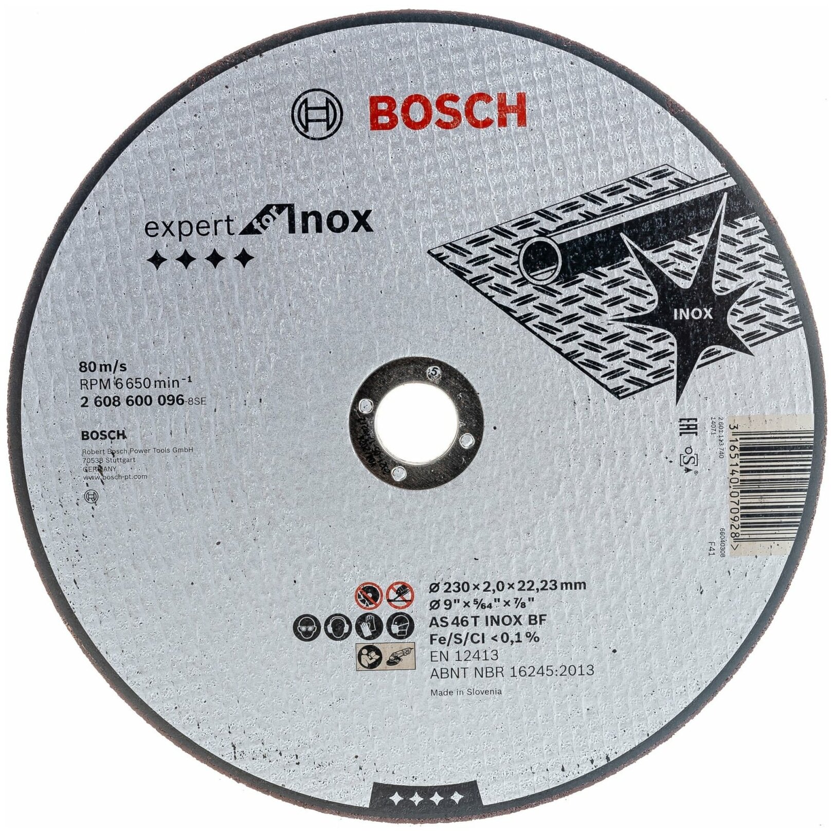 Диск отрезной по нержавеющей стали 230х22,23 мм Bosch 2.608.600.096