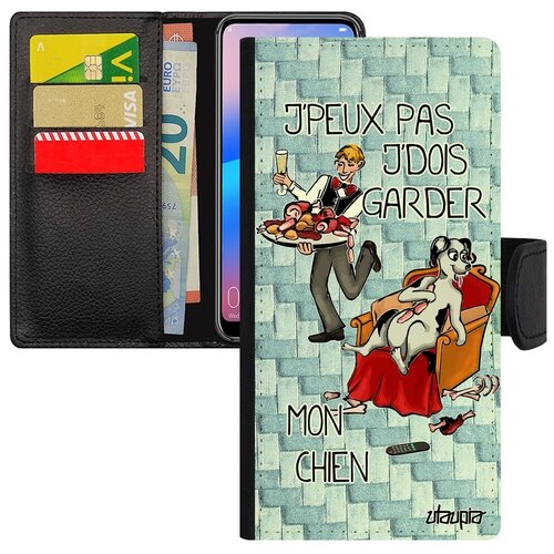 фото Противоударный чехол книжка на телефон // huawei p20 pro // "не могу - у меня собака!" надпись карикатура, utaupia, голубой