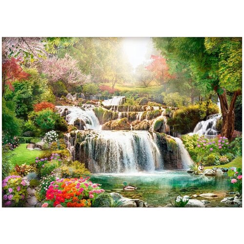 акварельные цветы виниловые фотообои 211х150 см Водопад цветы - Виниловые фотообои, (211х150 см)
