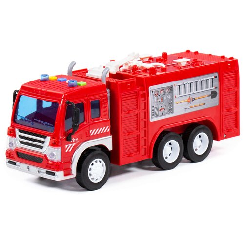 Пожарный автомобиль Полесье Сити Пожарный автомобиль (86396), 27 см, красный автомобиль лесовоз инерционный сити с прицепом свет звук цвет синий