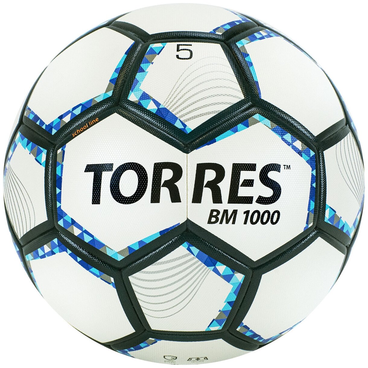 Мяч футб. "TORRES BM 1000"арт.F320625, р.5, 32 панел., мягкий PU, термосшивка, бел-серебр-си 6935916