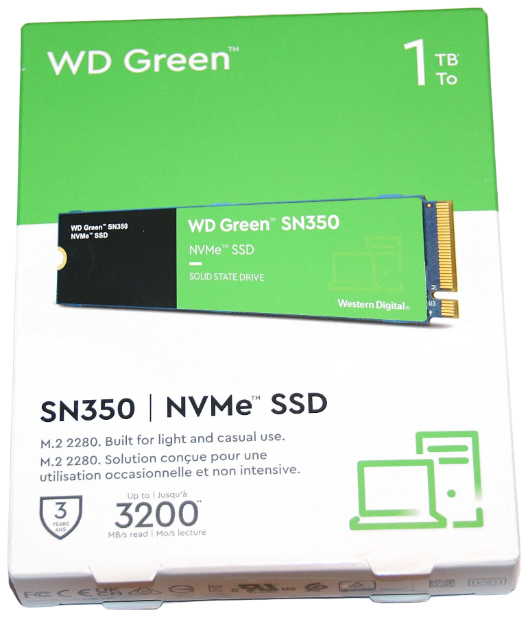 SSD диск Western Digital Green SN350 M.2 2280 1.0 Tb PCIe Gen3 x4 NVMe QLC (WDS100T3G0C)