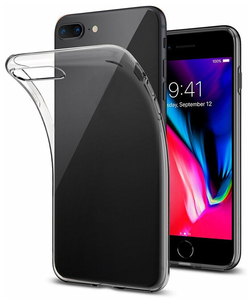 Силиконовый защитный чехол для телефона Apple iPhone 7 Plus, iPhone 8 Plus / Тонкий чехол на смартфон Эпл Айфон 7 Плюс и Эпл Айфон 8 Плюс / Прозрачный
