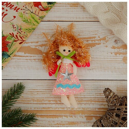 фото Мягкая подвеска "ангелочек - девочка со звездой" 11. 5*7 см розовый 1381177 зимнее волшебство