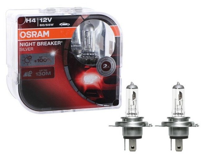 OSRAM H4 12V- 60/55W (P43t) (+100% света+серебр.диз.) Night Breaker Silver 2шт - фото №7