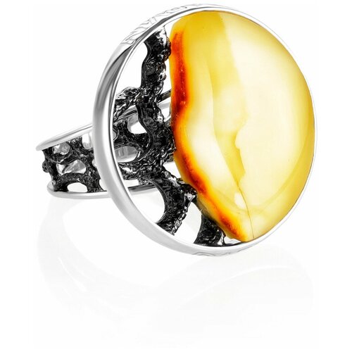 фото Amberholl круглое кольцо «модерн» из чернёного серебра и натурального балтийского янтаря