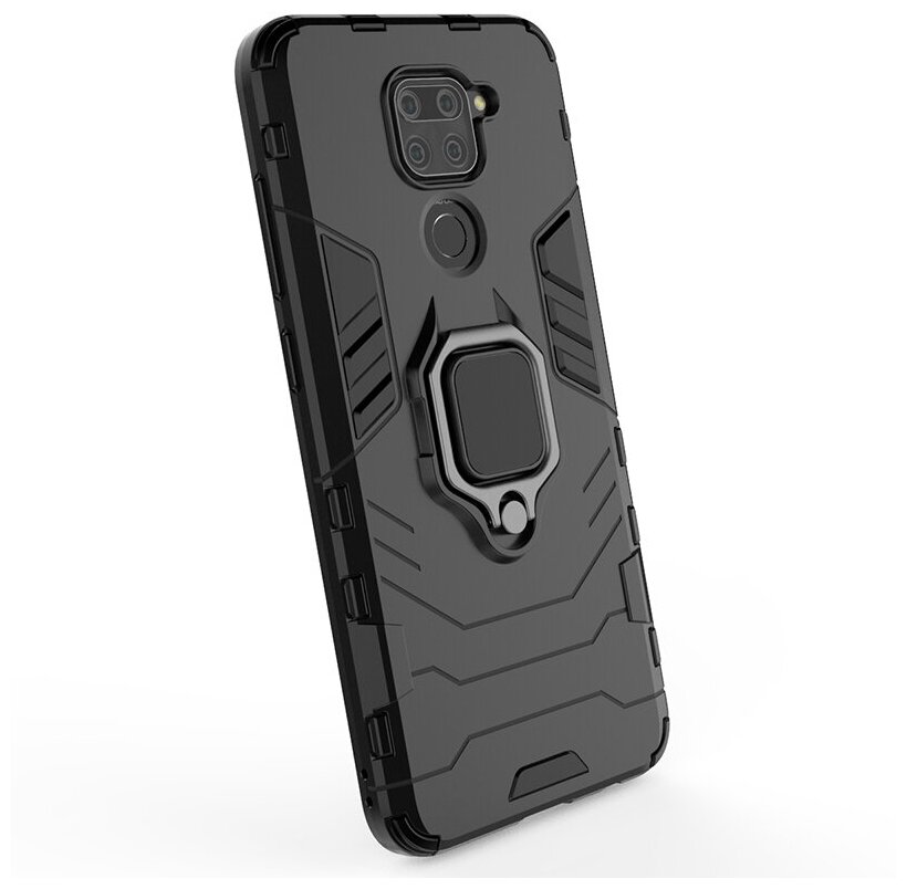 Противоударный чехол с кольцом Panther Case для Xiaomi Redmi Note 9 черный