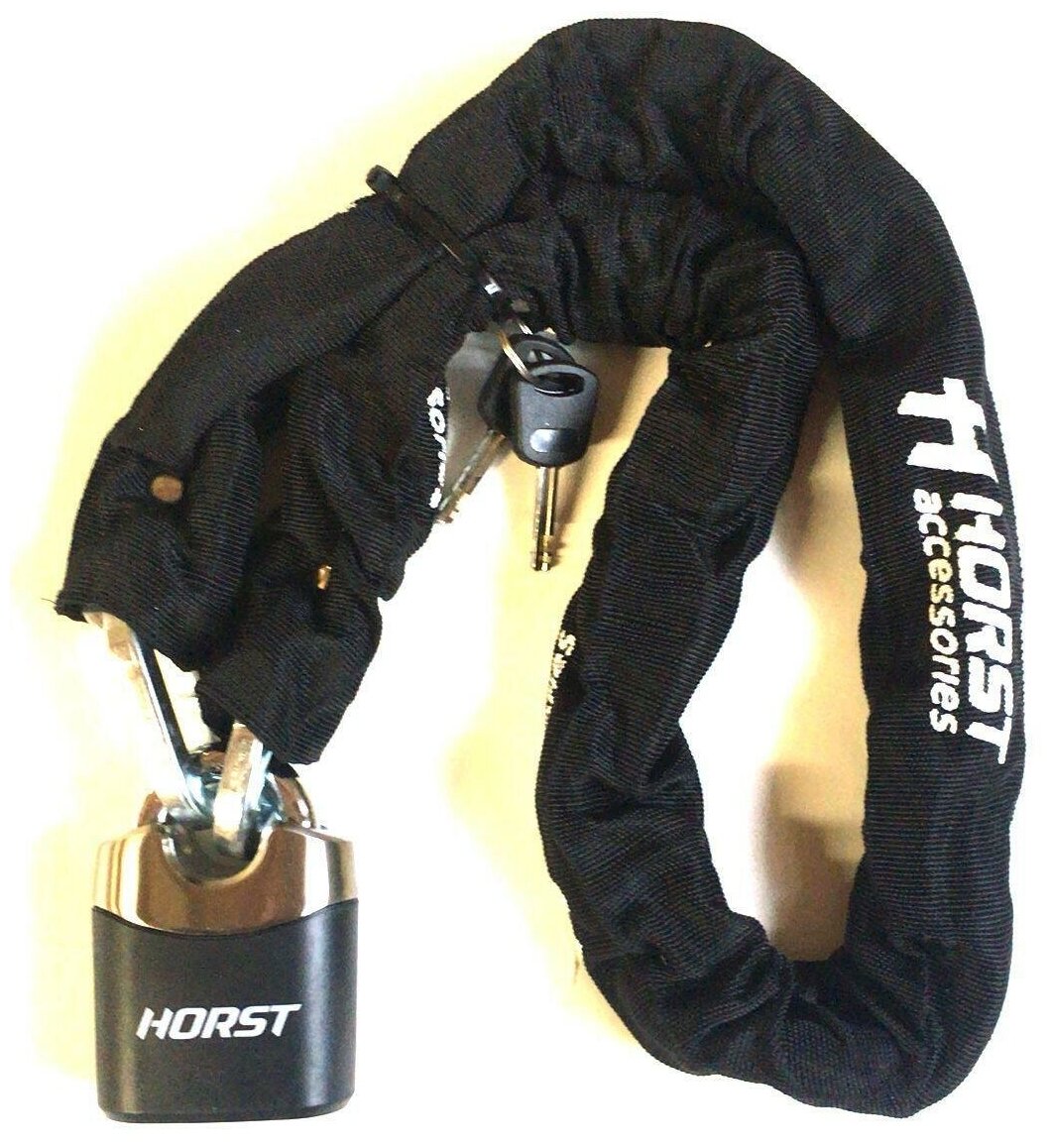 Horst Замок 09-100219 вело цепь 10х1200мм на ключе с навесным замком черный