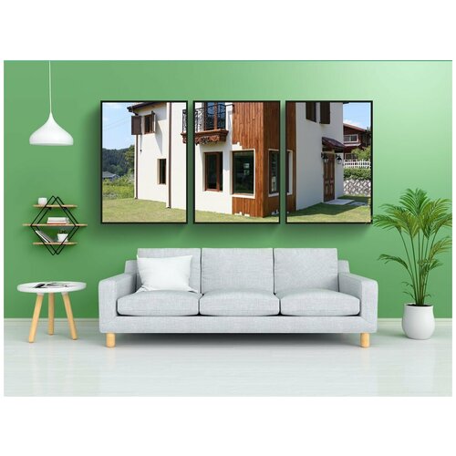 фото Набор модулных постеров для интерьера "деревенский дом, европейский стиль, современный дом" 60x90 см. в тубусе, без рамки lotsprints