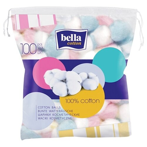 фото Ватные шарики bella cotton косметические разноцветные, 100 шт.