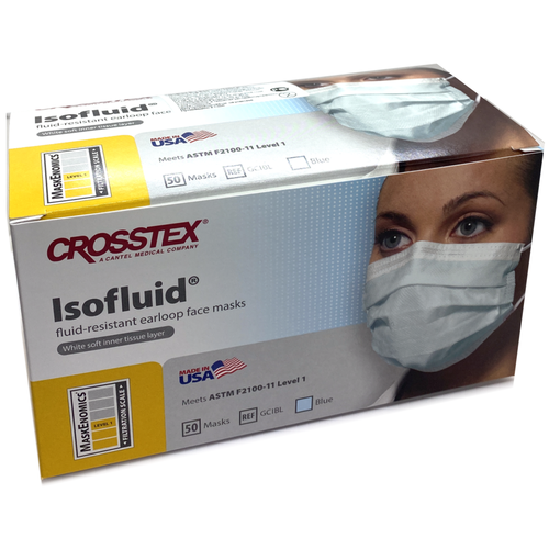 маски для лица косметические одноразовые полиэтиленовые 50 штук Одноразовые водо отталкивающие маски гипоаллергенные Isofluid (50 шт.) Blue Crosstex SSW 70105