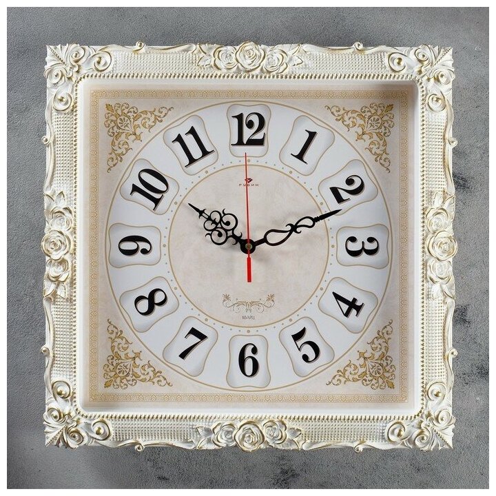 Рубин Часы настенные, интерьерные "Барака", 38 х 38 см, бесшумные, белое золото
