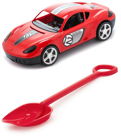 Игрушки для песочницы для снега Игрушка Детский автомобиль (Молния) красный + Лопатка 50 см. красная
