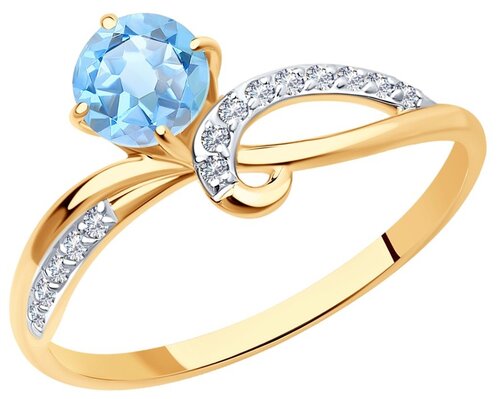 Кольцо Diamant, красное золото, 585 проба, топаз, фианит, размер 17