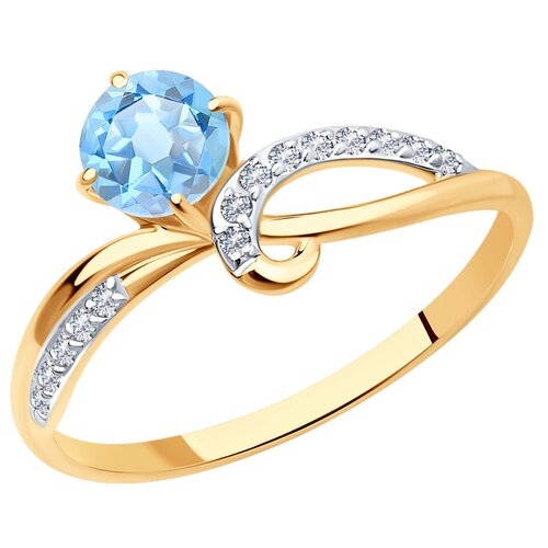 Кольцо Diamant из золота с топазом и фианитами 51-310-01503-1, размер 18.5