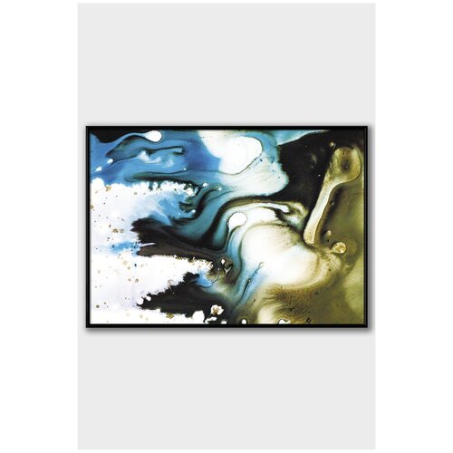 Постер на стену для интерьера Postermarkt Абстракция Сине белая , постер в черной рамке 40х50 см, постеры картины для интерьера в черной рамке