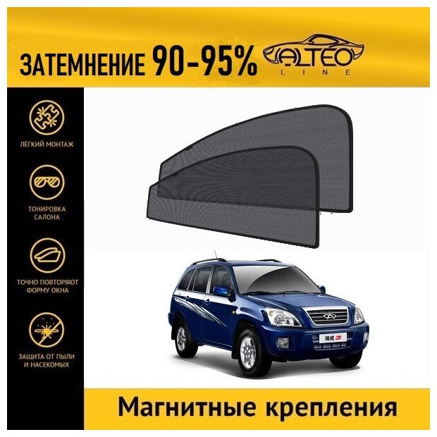 Каркасные автошторки ALTEO PREMIUM на Chery Tiggo 1 (T11) (2005-2013) на передние двери на магнитах с затемнением 90-95%