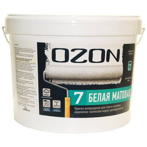 Краска акриловая OZON OZON-7 матовая бесцветный 9 л 12 кг patirer ozon oil 4%