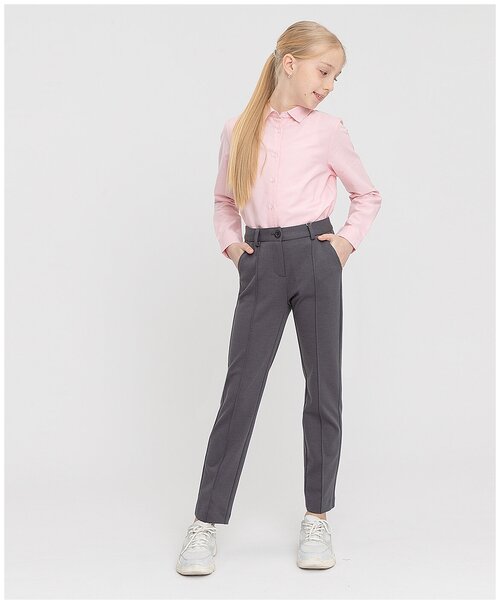 Школьные брюки  Button Blue, повседневный стиль, стрелки, размер 170, серый