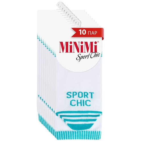 Носки женские MINIMI MINI SPORT CHIC 4302, короткие, с принтом, хлопок, спортивные, летние, Bianco 35-38. Набор - 10 шт