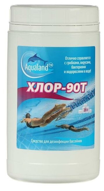 Дезинфицирующее средство Aqualand Хлор-90Т, таблетки 20 г, 1 кг - фотография № 1