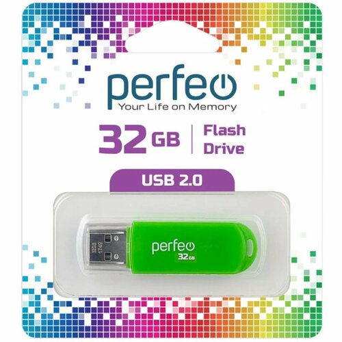 Флешка Perfeo С03 32 Гб зеленая флэш диск usb perfeo 32gb c03 grey pf c03gr032