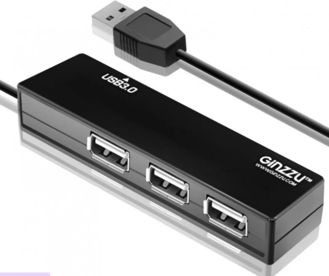 USB-концентратор Ginzzu GR-334UB, разъемов: 4, 30 см, черный