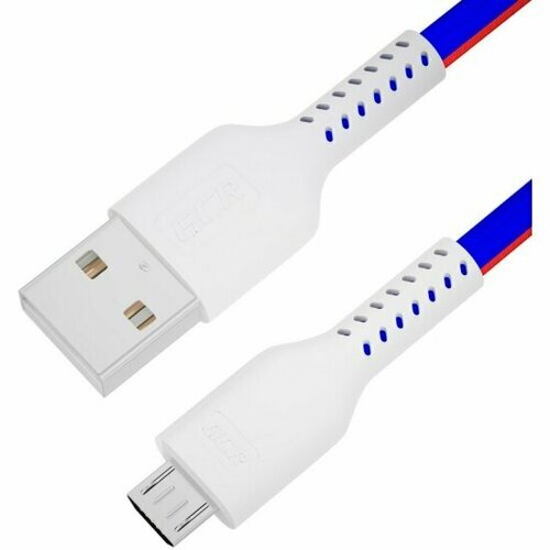 GCR QC Кабель Gcr 1.0m MicroUSB, быстрая зарядка, триколор Россия, белый ПВХ, 28/24 AWG, -54973