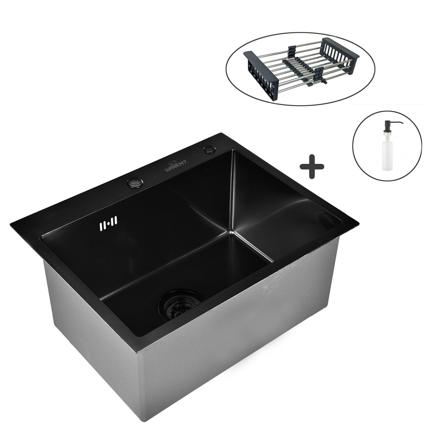 Врезная кухонная мойка WISENT WS35848B с дозатором и коландером 58х48см нержавеющая сталь