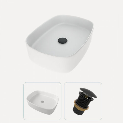 Изображение товара Раковина накладная для ванной Teymi Solli 51 в комплекте донный клапан клик-клак без перелива черный F01600