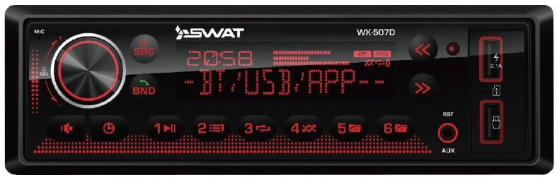 Автомагнитола Swat WX-507D 1DIN 4x50Вт v5.0 AUX DSP 3 ПДУ