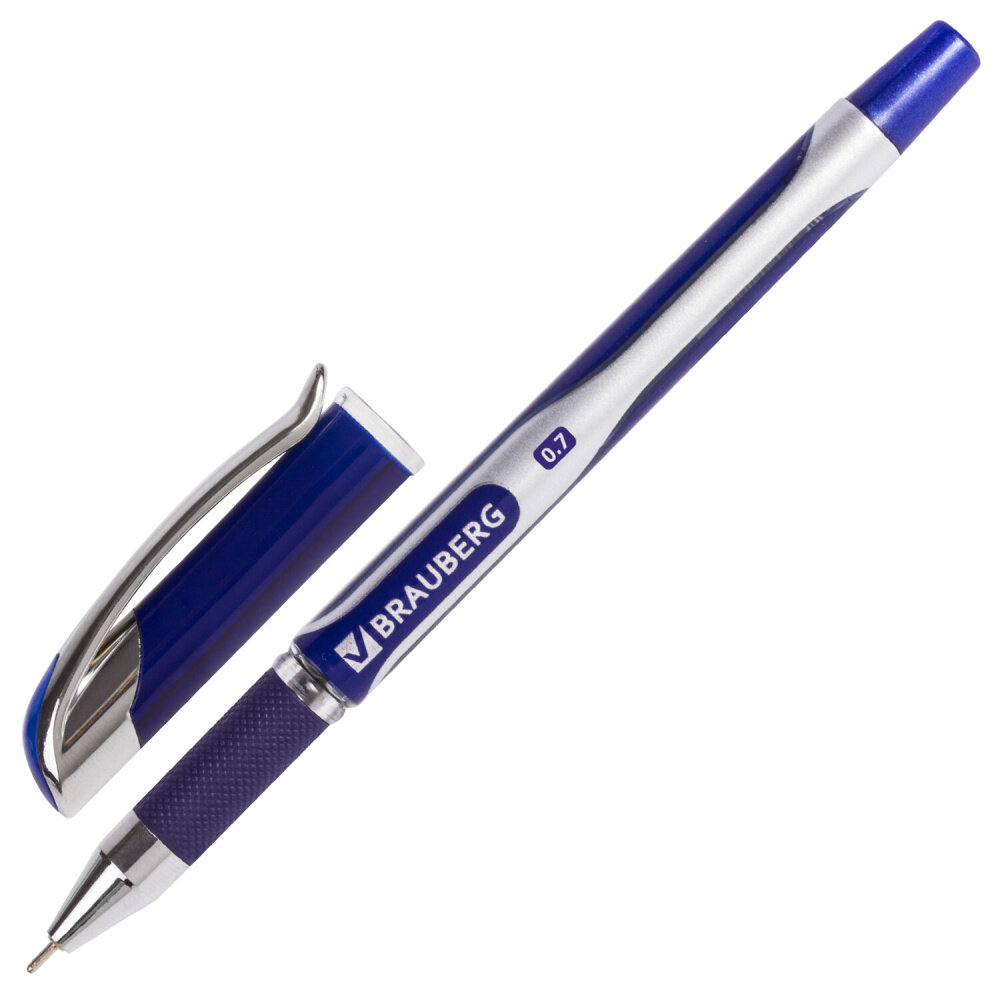 Ручка шариковая масляная с грипом BRAUBERG "Delta Plus", синяя, печать, узел 0,7 мм, линия письма 0,35 мм, 142689 упаковка 12 шт.
