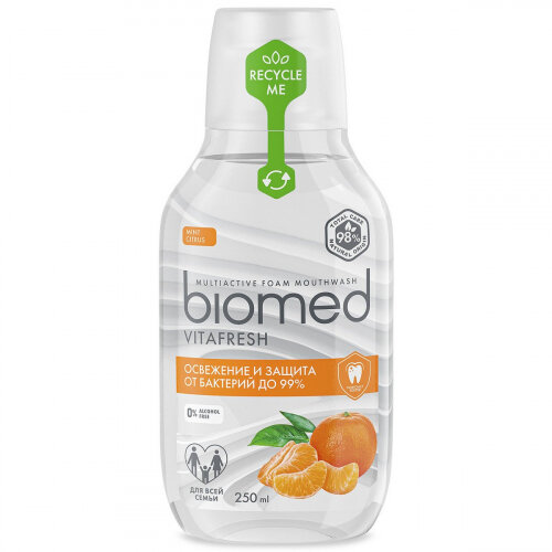 Ополаскиватель для полости рта Biomed с мандариново-мятным вкусом 6+, 250 мл