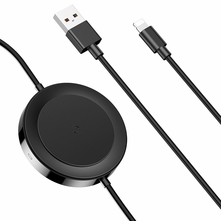 Беспроводное зарядное устройство BASEUS iP Cable, USB - Lightning + Wireless Charger, 3A, 1.2 м, черный