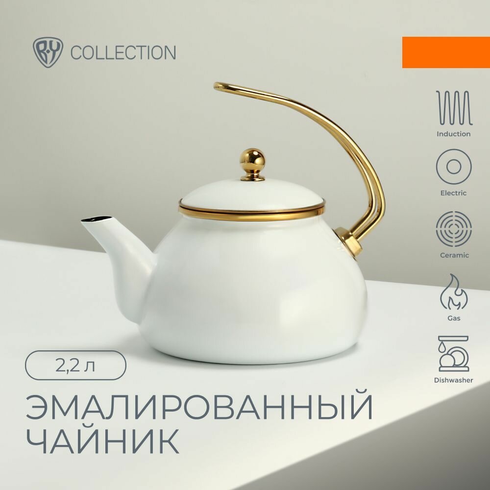 BY COLLECTION Чайник эмалированный, 2,2л, индукция, белый