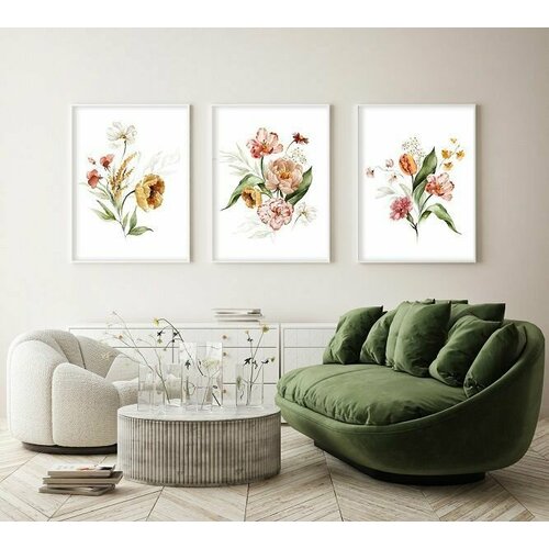 Постеры для интерьера на стену эстетика набор 30*40 см Букет цветов в акварельной тематике