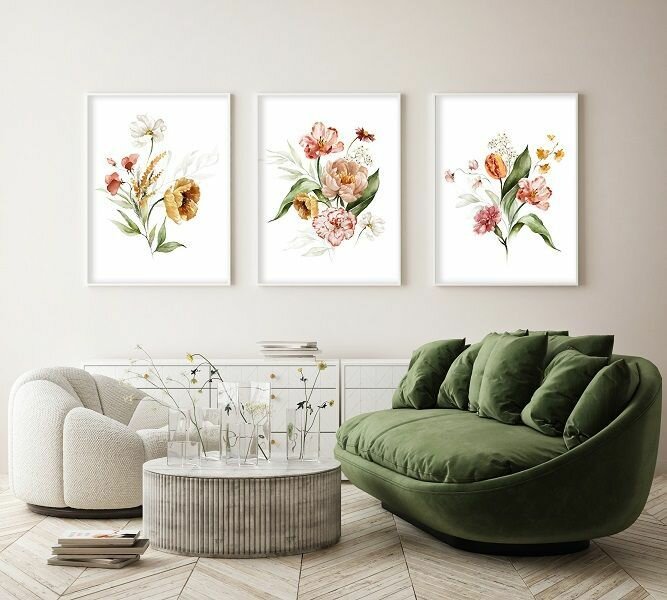 Постеры для интерьера на стену эстетика набор 30*40 см Букет цветов в акварельной тематике