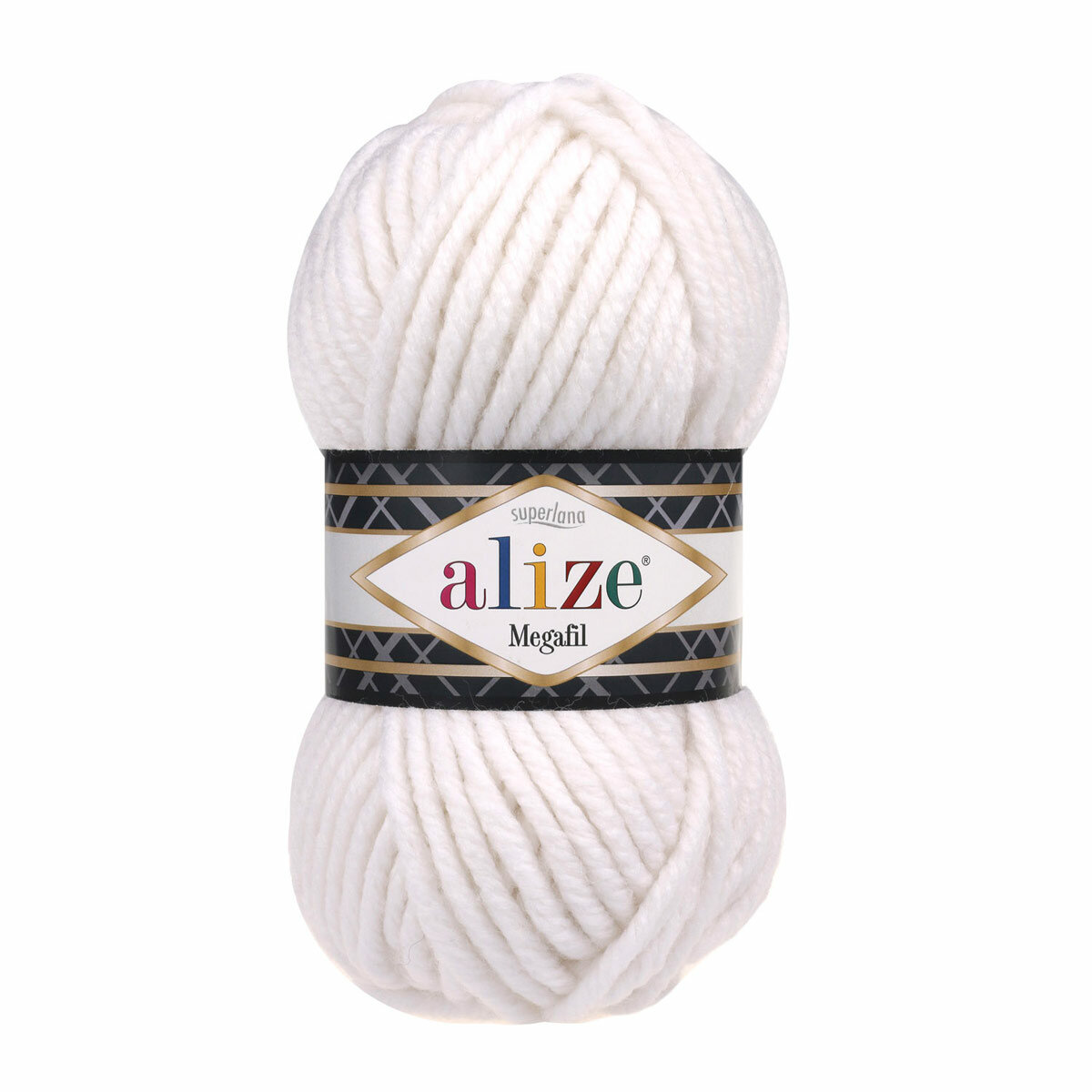 Пряжа для вязания ALIZE 'Superlana Megafil', 100г, 55м (25% шерсть, 75% акрил) (55 белый), 5 мотков